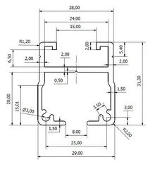 LMT-MEK Teppeskinne Light, Natur 6,1m Selges som hele lengder