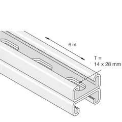 Unistrut P3301T10 dobbel skinne 41x41x2,5mm m/hull  6m Galv